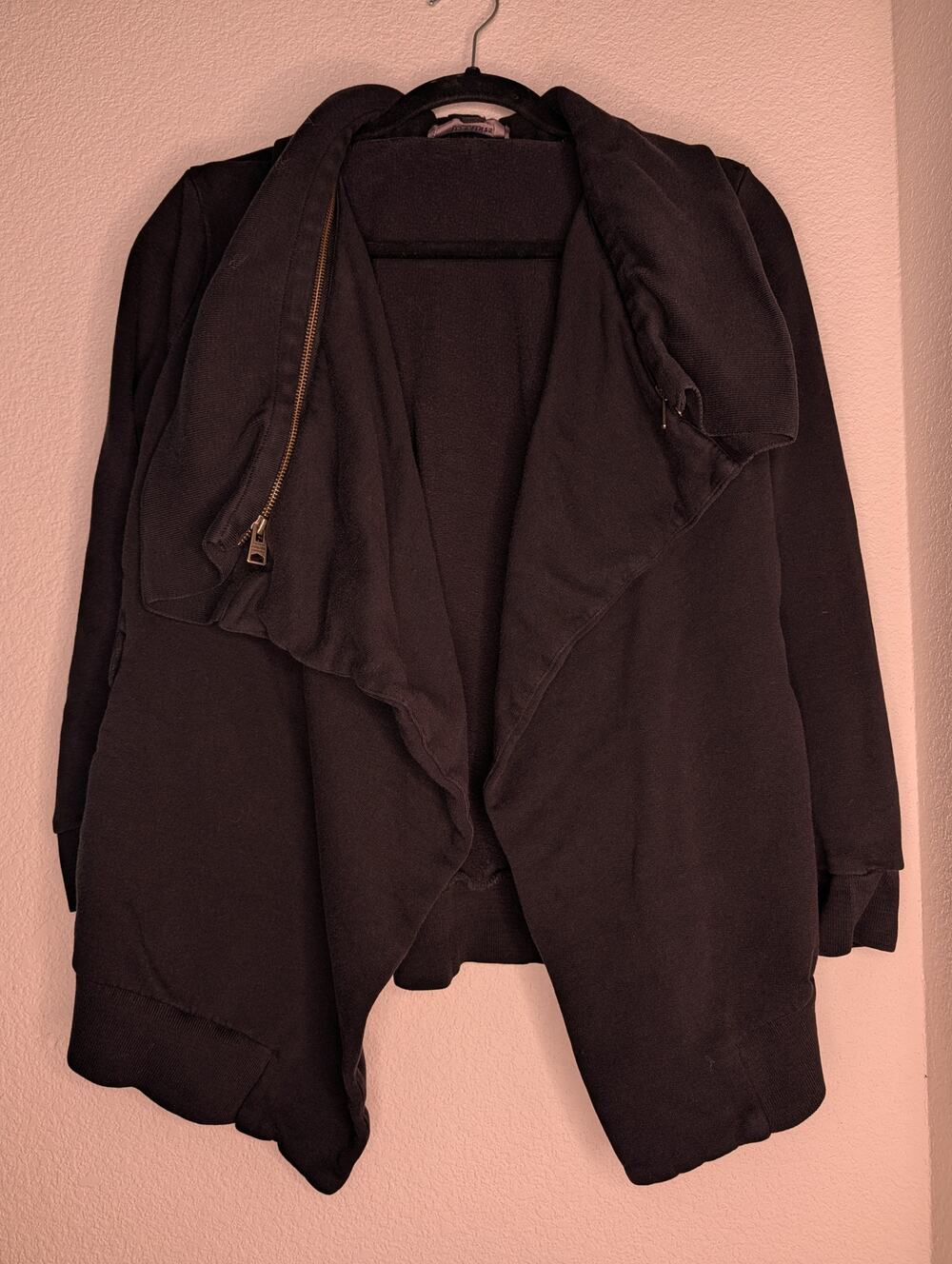 Allsaints Women Draped Waterfall Jacket Double Zipper Black Edgy S Minimalist